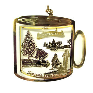 Canada Brass Ornament Mug Christmas Tree Cutting Memories Seasons Greetings